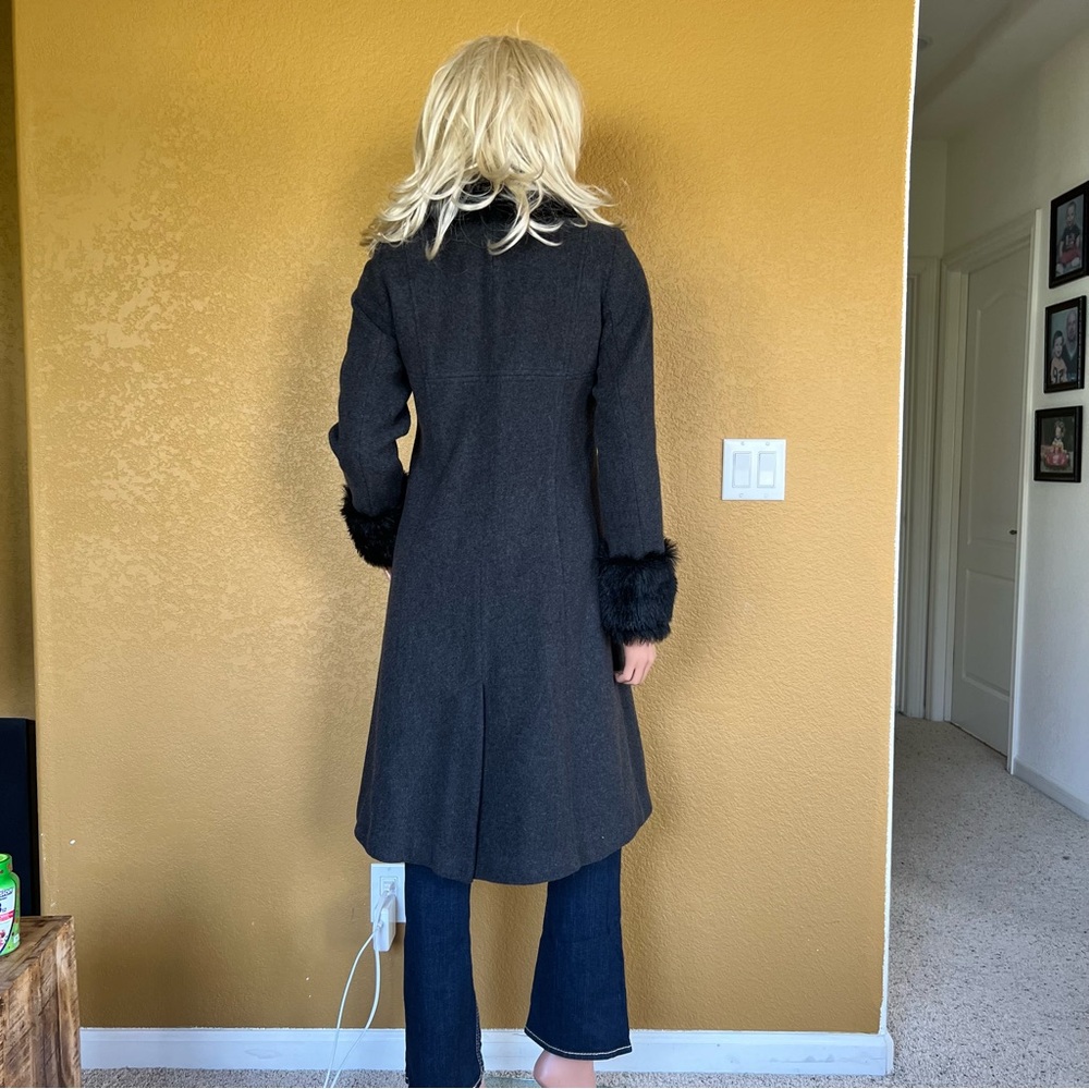 KC Collections Lambswool Faux Fur Embellished Long Coat - Picture 11 of 12
